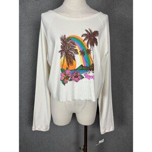 Roxy Women's Rainbow Palm Tree Long Sleeve Crop Top Shirt XL Multicolor NWTs